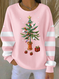Women's Casual Striped Christmas Crew Neck Long Sleeve Sweatshirt