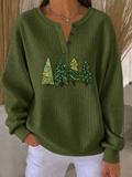 Women's Casual Christmas Tree Henley Collar Long Sleeve Sweatshirt