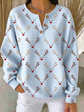 Women's Vintage Christmas Reindeer Henley Collar Long Sleeve Sweatshirt