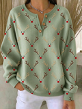 Women's Vintage Christmas Reindeer Henley Collar Long Sleeve Sweatshirt