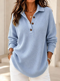 Women’s Waffle Knit Polo Shirt Long Sleeve Loose Top