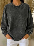 Women's Washed Round Neck Long Sleeve Casual Sweatshirt