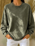 Women's Washed Round Neck Long Sleeve Casual Sweatshirt