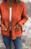 Women's Round Neck Zipper Knitted Jacket