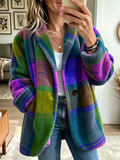 Women's Vibrant Plaid Fuzzy Fleece Jacket
