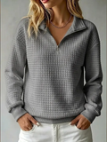 Women's Casual Textured Zip Up Long Sleeve Half Sweatshirts
