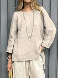 Women's Casual Cotton And Linen 3/4 Sleeve Shirt