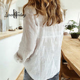 Solid Color Casual Loose Long Sleeve Linen Shirt
