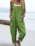 Women's Vintage Floral Pattern Art Print Casual Cotton Wide Leg Jumpsuit