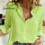 Solid Color Casual Loose Long Sleeve Linen Shirt
