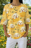 Womens Yellow Golden Retriever Puppy Print Casual Shirt