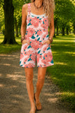 Women’s Pink Vintage Floral Print Casual Cotton Wide Leg Romper
