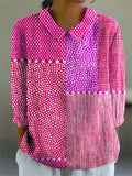 Women's Bright Abstract Polka Dot Art Print Casual Cotton And Linen Ruffle Shirt