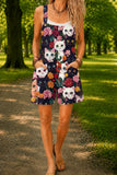 Women’s Black Colorful Kitty Print Casual Cotton Wide Leg Romper