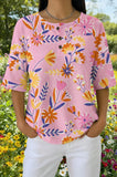 Womens Pink Abstract Floral Print Casual Shirt