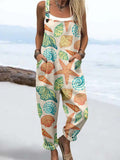 Wome'S Holiday Style Shell Pattern Print Casual Cotton Wide Leg Jumpsuit