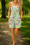 Women’s Green Botanical Floral Print Casual Cotton Wide Leg Romper