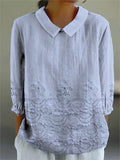 Women's Vintage Floral Pattern Art Print Casual Cotton And Linen 3/4 Sleeve Shirt