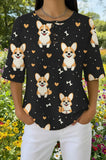 Womens Black Corgi Print Casual Shirt