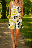Women’s Elegant Yellow Rose Print Casual Cotton Wide Leg Romper