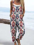 Wome'S Vntage Independence Day Floral Pattern Print Casual Cotton Wide Leg Jumpsuit