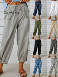 High-waisted Buttoned Cotton and Linen Pants Cropped Pants