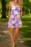 Women’s Purple Colorful Cat Print Casual Cotton Wide Leg Romper