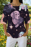 Womens Purple Galaxy Labrador Print Casual Shirt