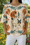 Womens Cream Leaf Cavalier Spaniel Print Casual Shirt