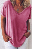 Solid Color Casual V-neck Short Sleeves T-shirt
