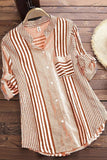 Stripe Print Stand Collar 3/4 Sleeves Blouse