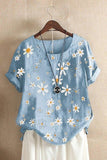 Floral Print Casual Round Neck Short Sleeves T-shirt