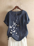 Butterflies Print O-neck Short Sleeves T-shirt
