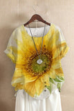 Sunflowers Print Buttons Short Sleeves T-shirt