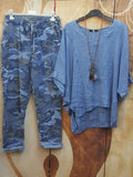 Abstract Print Irregular Hem Five-Point Sleeves Two Piece Suit