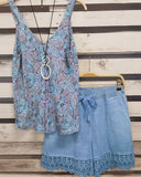 Floral Print V-neck Sleeveless Two Piece Suit
