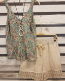 Floral Print V-neck Sleeveless Two Piece Suit