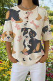 Womens Cream Abstract Leaf Dog Print Casual Shirt