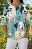 Womens White Tropical Multi-Dog Print Casual Shirt