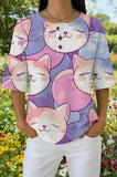 Womens Purple Geometric Cat Print Casual Shirt