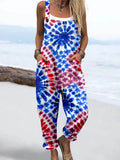 Wome'S Tie-Dye Pattern Print Casual Cotton Wide Leg Jumpsuit