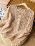 Women's Mid Sleeve Cotton And Linen Embroidery Blouse RB153