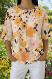 Womens Beige Ink Splash Floral Print Casual Waffle Cotton Shirt