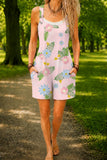 Women’s White Pastel Floral Print Casual Cotton Wide Leg Romper