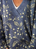 Vintage Lovely Floral Art Print Knit V-neck Pullover Sweater