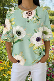 Womens Light Green Floral Print Casual Shirt