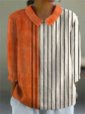 Women's Vintage Abstract Geometry Art Print Casual Cotton And Linen 3/4 Sleeve Shirt