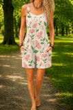Women’s Beige Rose Floral Print Casual Cotton Wide Leg Romper