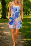 Women’s Blue Purple Floral Print Casual Cotton Wide Leg Romper