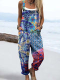 Wome'S Holiday Style Vintage  Art Geometric Floral Pattern Print Casual Cotton Wide Leg Jumpsuit
